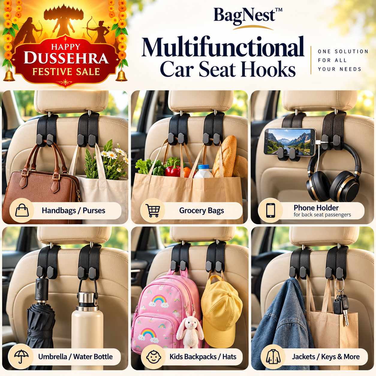 BagNest™ Premium Car Headrest Bag Hooks - Image 7